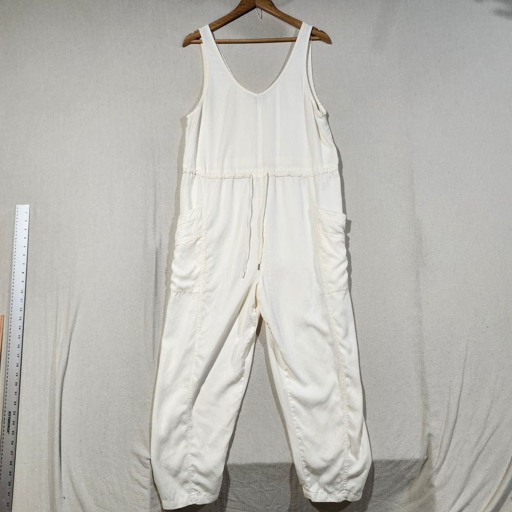 CALIA Womens Cream Lyocell Sleeveless V-Neck Drawstring Cargo Jumpsuit Size M